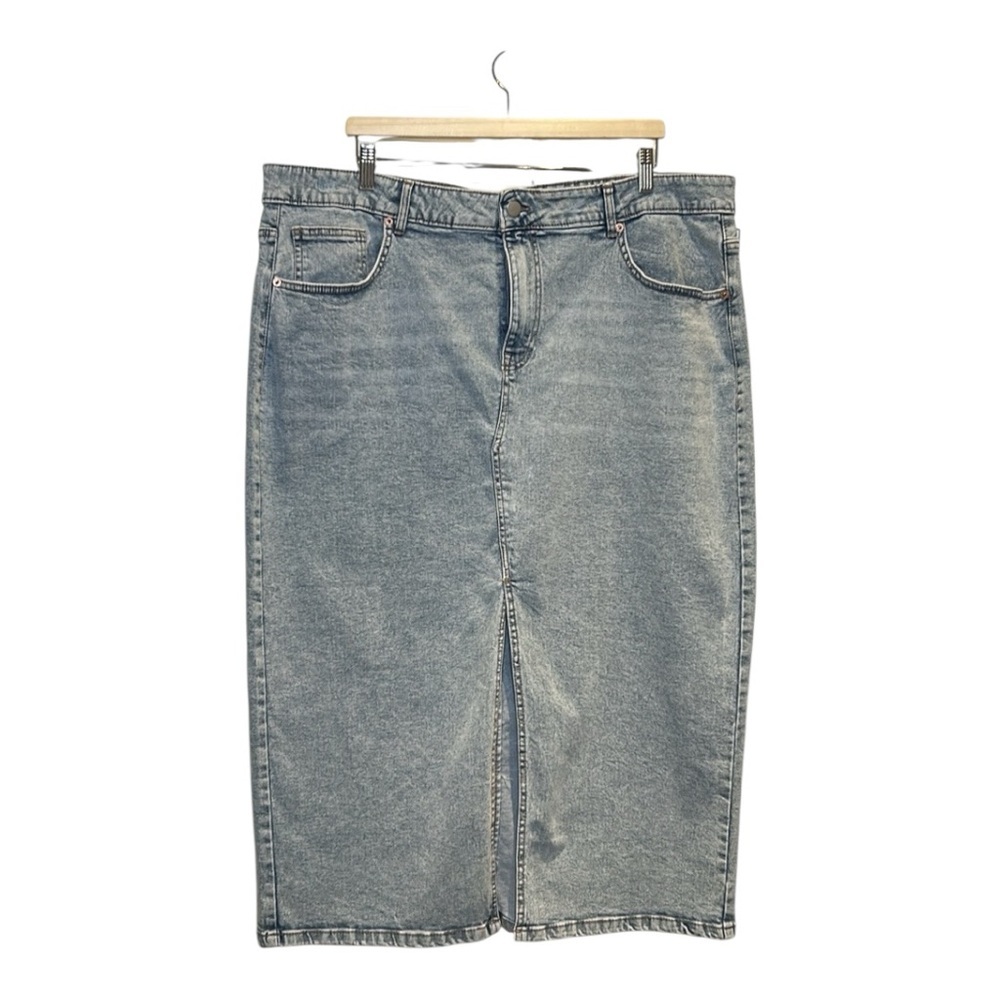 Devoted by DEX High Waist Denim Midi Skirt with Front Slit Size 2X